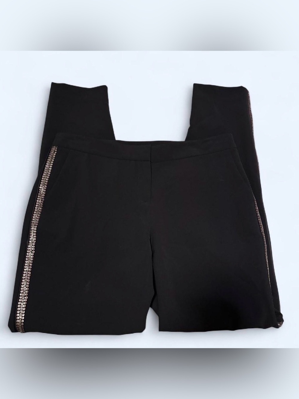Lafayette 148 NY Manhattan Slim Pants Sz 4 Black Beaded Side Seam Stretch Pant